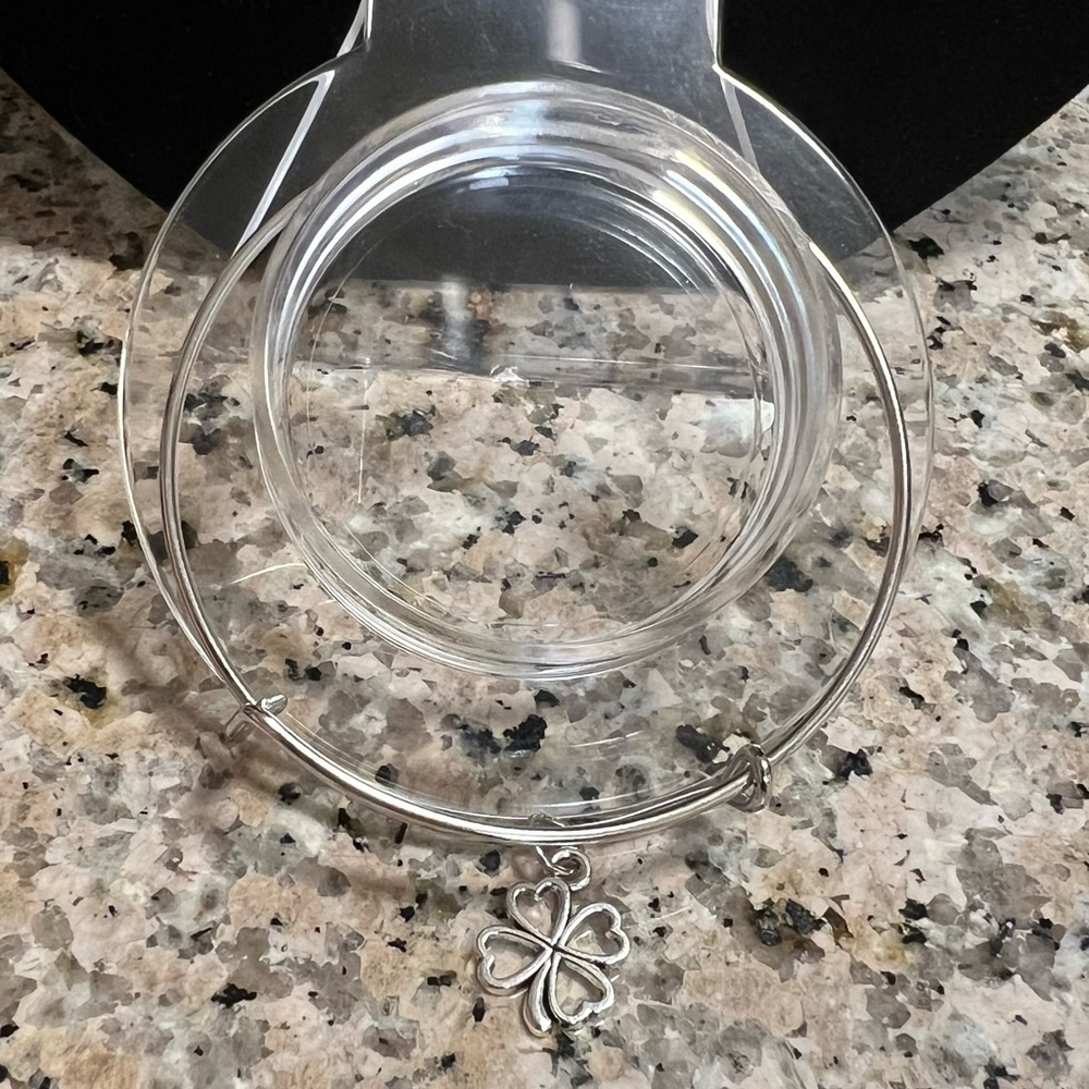 Silver Clover Charm Adjustable Bangle Bracelet NWOT